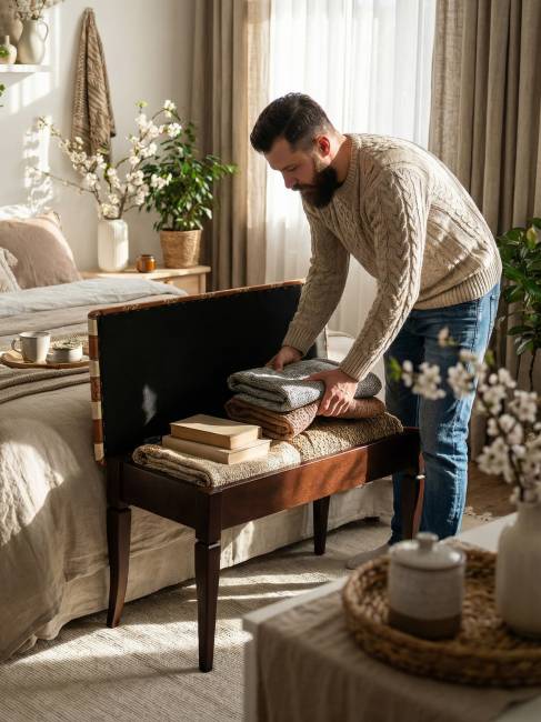 Банкетка Вивальди М с ящиком средне-коричневый, ткань полоса коричн.