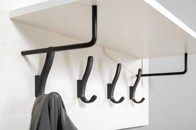 Мебельная стенка для прихожей Остин № 61 цвет белый шагрень/дуб крафт золотой