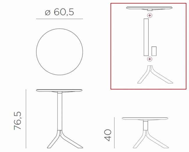 Стол пластиковый обеденный Spritz + Spritz Mini красный Ø605х400-765 мм