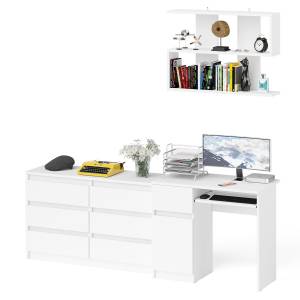 Большой комод на 6-ть ящиков Мори с компьютерным столом МС-1 левый и полка открытая на 900 цвет белый