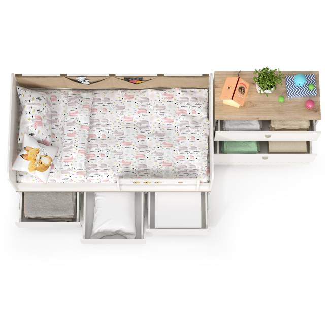 Детская кровать с ящиками и комод Эйп цвет белый/дуб белый