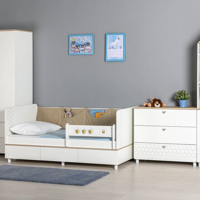 Детская кровать с ящиками и комод Эйп цвет белый/дуб белый