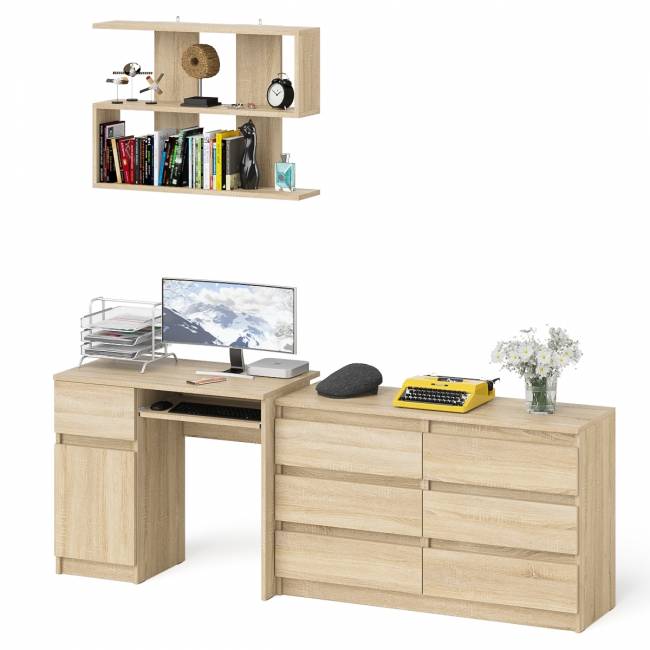 Большой комод на 6-ть ящиков Мори с компьютерным столом МС-1 левый и полка открытая на 900 цвет дуб сонома Большой комод на 6-ть ящиков Мори с компьютерным столом МС-1 левый и полка открытая на 900 цвет дуб сонома